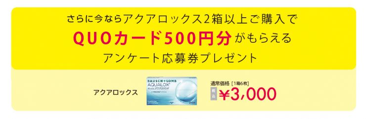 さらに今ならアクアロックス2箱以上ご購入でQUOカード５００円分がもらえるアンケート応募券プレゼント